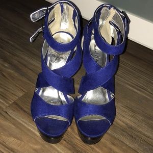 Strappy faux suede heels